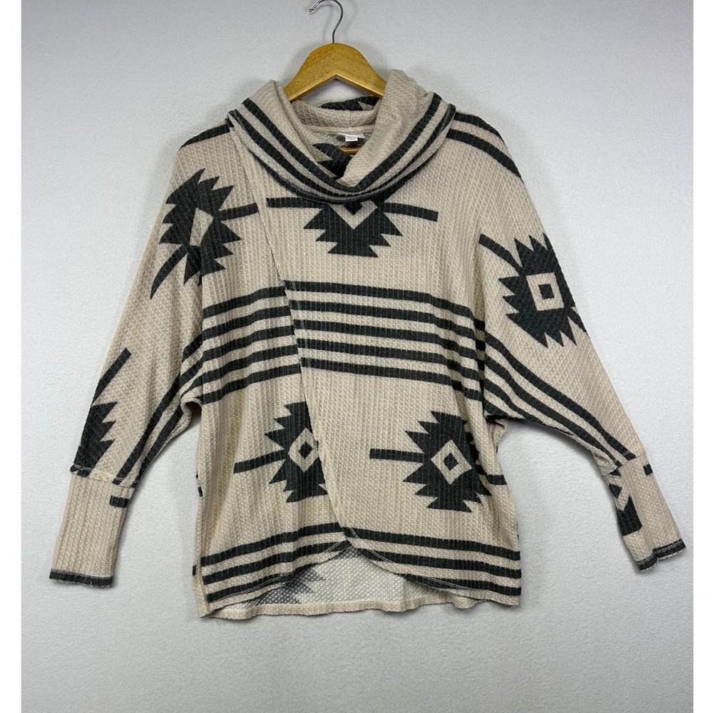 Boho Southwestern LuLaRoe Women S Cream Aztec Cowl Neck Waffle Knit Wrap Sweater